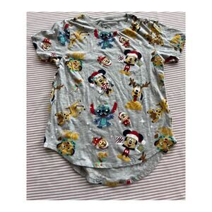 Disney 100 Christmas T-Shirt Juniors M Gray Mickey & Friends Festive Print